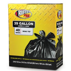 Ruffies 1124912 Lawn and Leaf Trash Bag, Jumbo, 39 gal Capacity, Plastic, Black