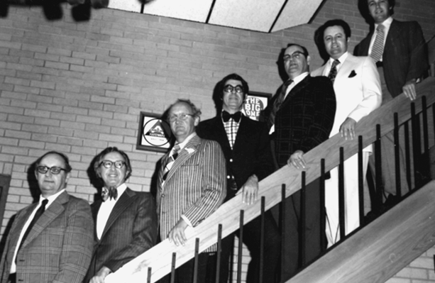 From Left to right are William E. Aubuchon Jr., M. Marcus Moran Sr., Peter J. Aubuchon Sr., Andre R. Aubuchon, Bernard W. Aubuchon Sr., M. Marcus Moran Jr. and William E. Aubuchon III.